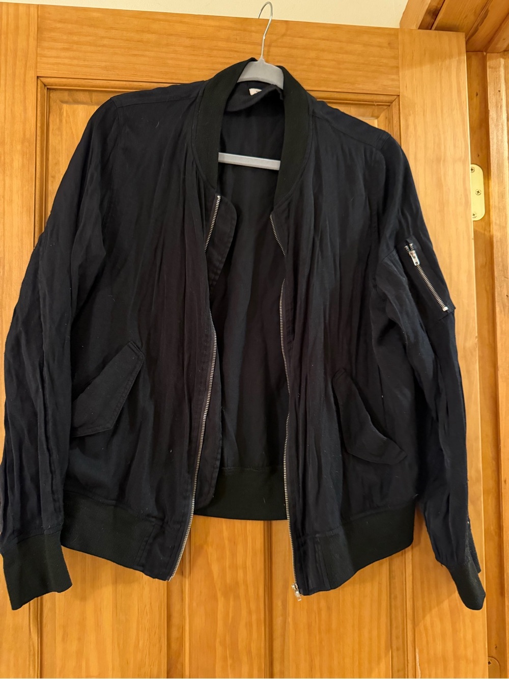 Women’s Black Bomber Jacket - Classic Casual Zip Front